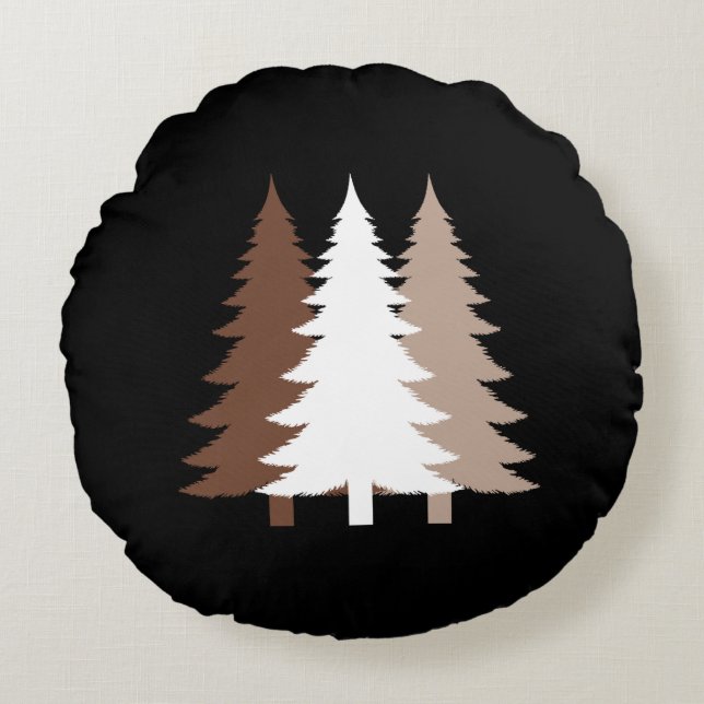 Kerstbomen in witte en chocoladebruine tinten rond kussen (Voorkant)