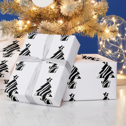 kerstbomen in Zebra Print Wrapping Paper Cadeaupapier (Feestdagen)