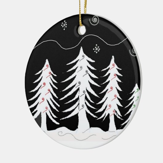 Kerstbomen in zwart-wit keramisch ornament (Links)