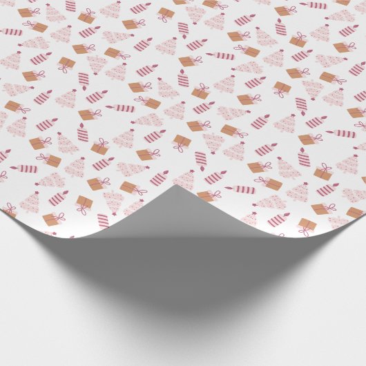 Kerstbomen kaars Cadeaus roze kerst Cadeaupapier (Hoek)