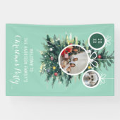 Kerstbomen kerstballen vorm twee foto's groen spandoek (Horizontaal)