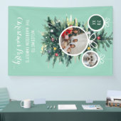 Kerstbomen kerstballen vorm twee foto's groen spandoek (Beurs)