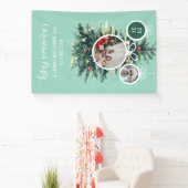 Kerstbomen kerstballen vorm twee foto's groen spandoek (Insitu)