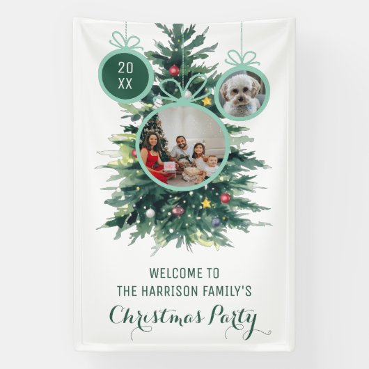 Kerstbomen kerstballen vorm twee foto's spandoek (Verticaal)