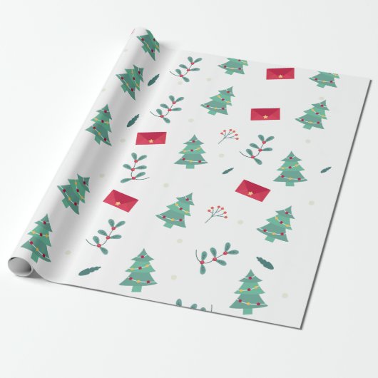 kerstbomen, kerstbomen en kerstfeestdagen cadeaupapier (Uitgerold)