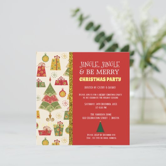 Kerstbomen & kerstcadeaus Uitnodiging Kerstfeest (Staand voorkant)