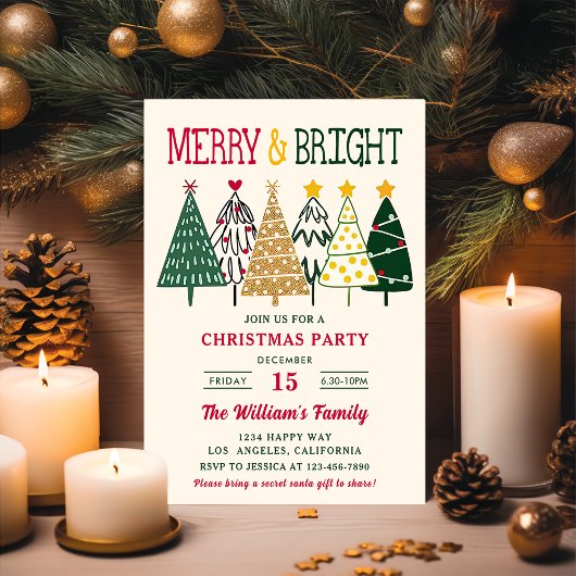 Kerstbomen Kerstfeest Merry and Bright Kaart