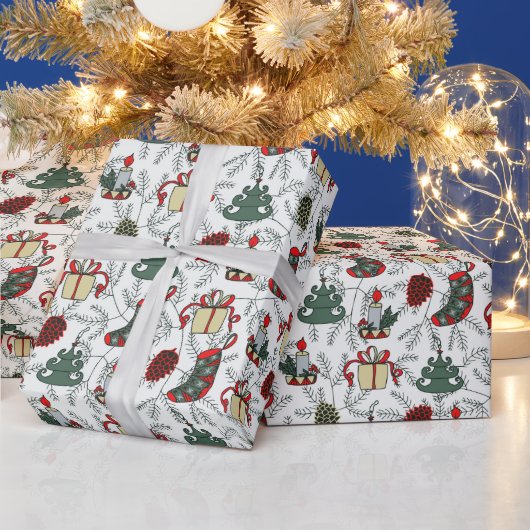 Kerstbomen Kerstkaarsen Vintage  Cadeaupapier (Feestdagen)