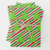 kerstbomen, kerstkleppen, strips inpakpapier vel (In situ)