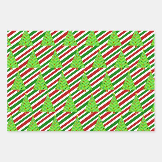 kerstbomen, kerstkleppen, strips inpakpapier vel (Voorkant)