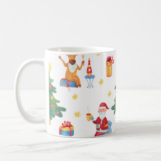 Kerstbomen, Kerstman: waterverf. Koffiemok (Links)