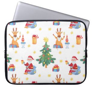 Kerstbomen, Kerstman: waterverf. Laptop Sleeve