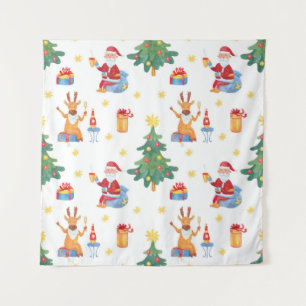 Kerstbomen, Kerstman: waterverf. Wandkleed