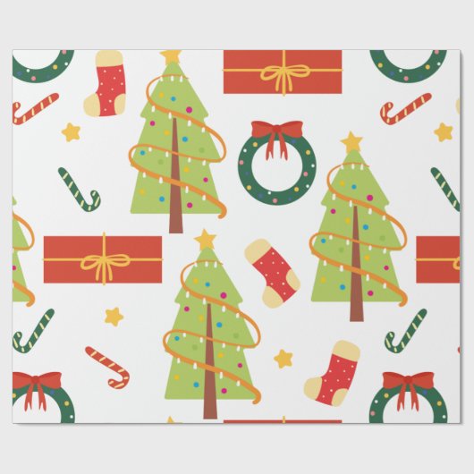 kerstbomen, kousen en snoepriet cadeaupapier (Vlak)