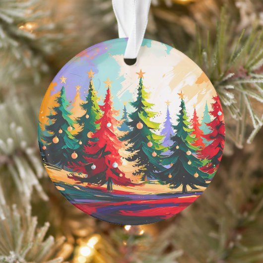 Kerstbomen Landschap Schilderij Acryl  Ornament (Boom)