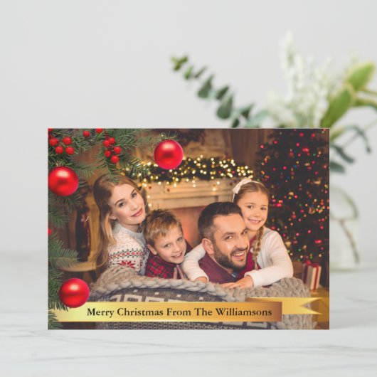 Kerstbomen Lijst Gold Ribbon-kerstmis Feestdagenkaart (Staand voorkant)