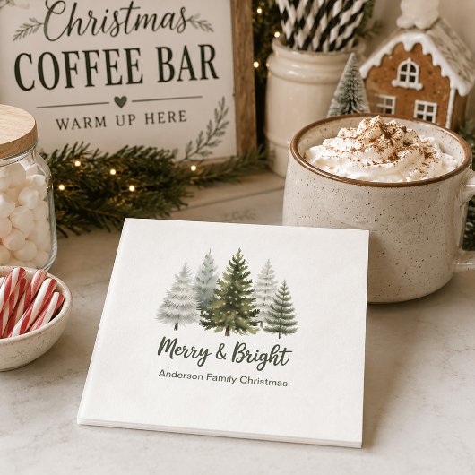 Kerstbomen Merry & Bright cocktail servetten