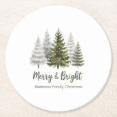 Kerstbomen Merry & Bright Ronde Kartonnen Onderzetter (Voorkant)