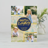 Kerstbomen Merry Everything 4 Foto Mint Goud Folie Feestdagenkaart (Staand Voorkant)