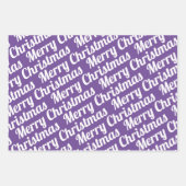 kerstbomen "Merry Kerstmis" sneeuw paars Inpakpapier Vel (Voorkant 3)