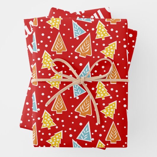 Kerstbomen "Merry Kerstmis" sneeuwrood Inpakpapier Vel (In situ)