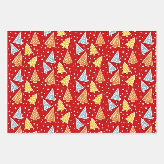 Kerstbomen "Merry Kerstmis" sneeuwrood Inpakpapier Vel (Voorkant)