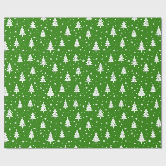 Kerstbomen met Bollen Sterren en Sneeuwvlokken Cadeaupapier (Vlak)