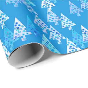 Kerstbomen met een gemiddelde bloem - blauw zee cadeaupapier