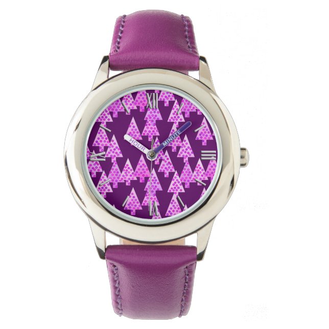 Kerstbomen met een moderne bloem - amethyst paars horloge (Voorkant)
