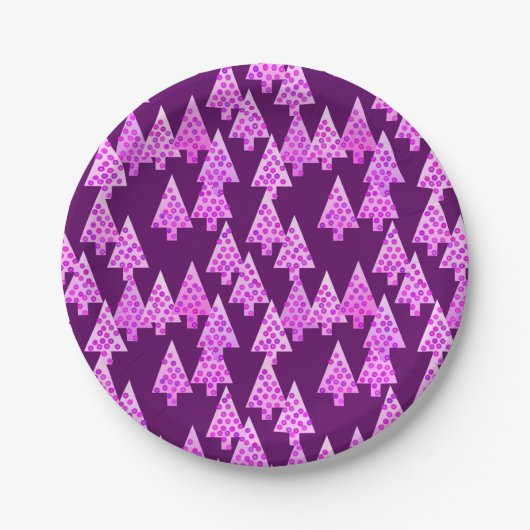 Kerstbomen met een moderne bloem - amethyst paars papieren bordje (Voorkant)