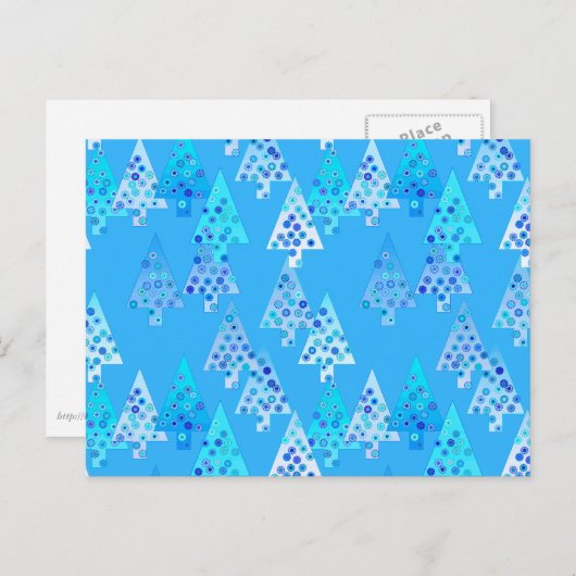 Kerstbomen met een moderne bloem - hemelsblauw feestdagenkaart (Voorkant / Achterkant)