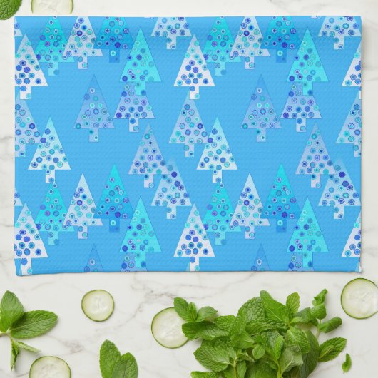 Kerstbomen met een moderne bloem - hemelsblauw theedoek (Gevouwen)