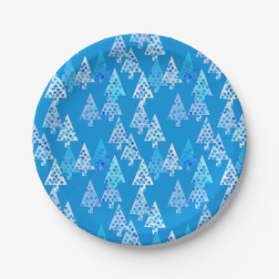 Kerstbomen met een moderne bloem - kerelblauw papieren bordje