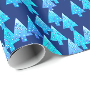 Kerstbomen met een moderne bloem - kobalt blauw cadeaupapier