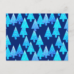Kerstbomen met een moderne bloem - kobalt blauw feestdagenkaart
