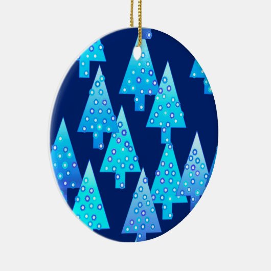 Kerstbomen met een moderne bloem - kobalt blauw keramisch ornament (Rechts)