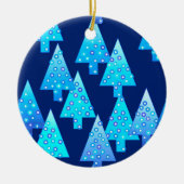 Kerstbomen met een moderne bloem - kobalt blauw keramisch ornament (Voorkant)