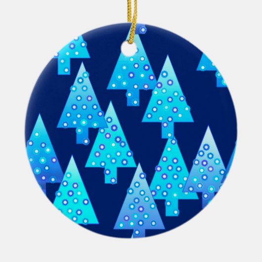 Kerstbomen met een moderne bloem - kobalt blauw keramisch ornament (Voorkant)