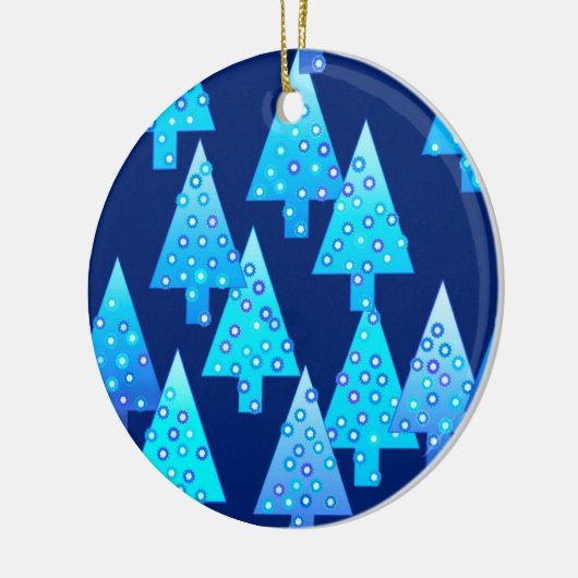 Kerstbomen met een moderne bloem - kobalt blauw keramisch ornament (Links)