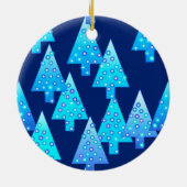 Kerstbomen met een moderne bloem - kobalt blauw keramisch ornament (Achterkant)