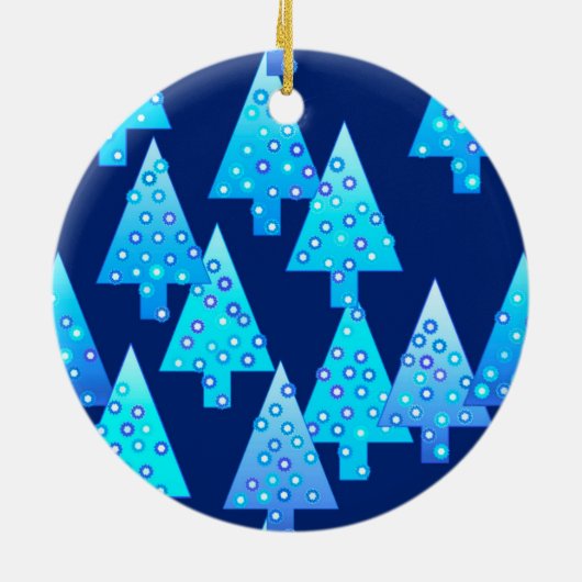 Kerstbomen met een moderne bloem - kobalt blauw keramisch ornament (Achterkant)