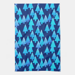 Kerstbomen met een moderne bloem - kobalt blauw theedoek