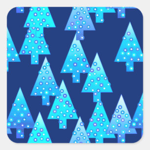 Kerstbomen met een moderne bloem - kobalt blauw vierkante sticker