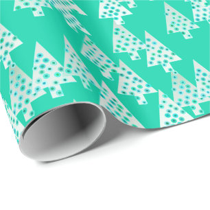 Kerstbomen met een moderne bloem - marinegroen cadeaupapier