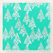 Kerstbomen met een moderne bloem - marinegroen glazen onderzetter (Voorkant)