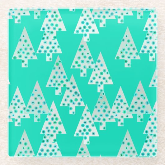 Kerstbomen met een moderne bloem - marinegroen glazen onderzetter (Voorkant)