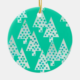 Kerstbomen met een moderne bloem - marinegroen keramisch ornament
