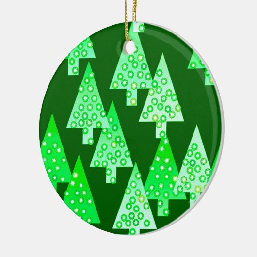 Kerstbomen met een moderne bloem - pijngroen keramisch ornament (Links)