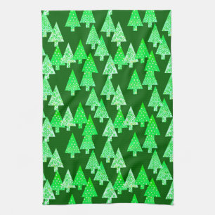 Kerstbomen met een moderne bloem - pijngroen theedoek