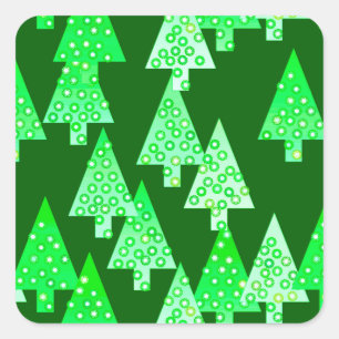 Kerstbomen met een moderne bloem - pijngroen vierkante sticker